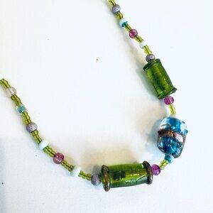Green and Blue Handmade Beaded Necklace